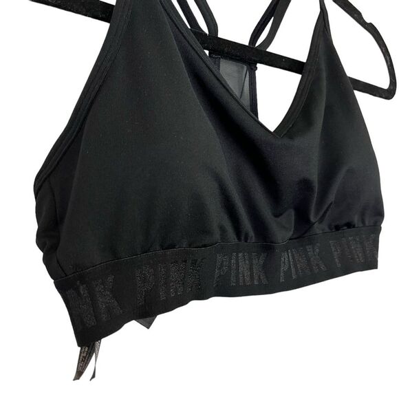 PINK SPORT Victoria's Secret Solid Black Mesh Racerback Sports Bra Workout Top M - Picture 15 of 15
